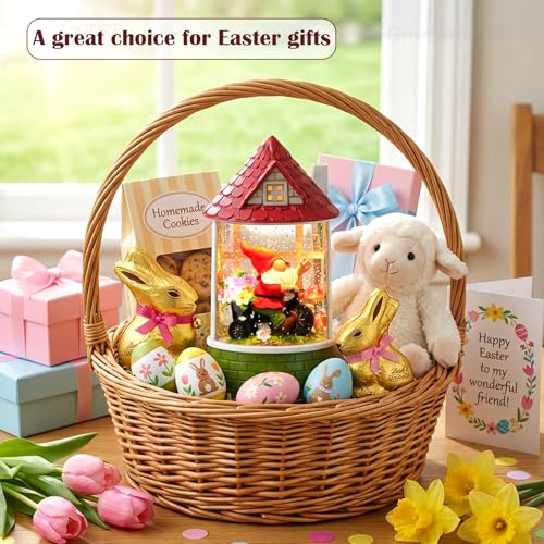 Castle Spring Snow Globe Lantern Easter Decor with Gnome & Timer - Indoor Lighted Gift