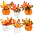 Artificial Velvet Pumpkins Set with Maple Leaves and Berries for Fall Thanksgiving Decor - 6 Pieces