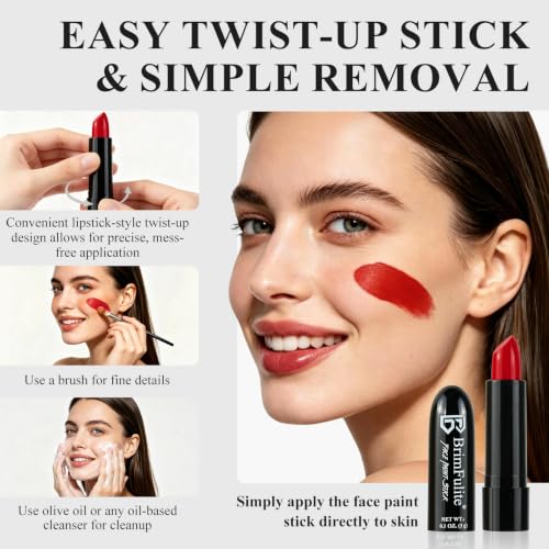 Red Face Paint Stick for Halloween - Vibrant Oil-Based 0.1 Oz - Buildable & Waterproof