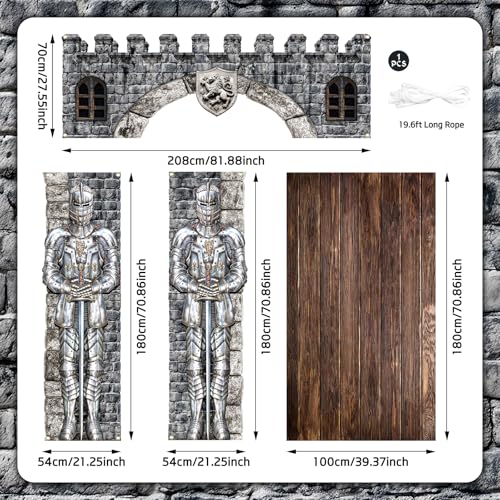 Medieval Castle Door Banner & Knight Decor Set - 4 Piece Fantasy Party Decorations
