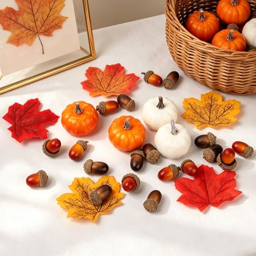 Fall Decorations Set with Pumpkins, Acorns & Maple Leaves - Admix-4