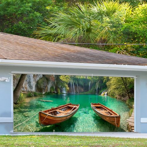 13x6 Ft Serene Canoe Lake Garage Door Banner - Fall Thanksgiving Outdoor Wall Decor Variation 173