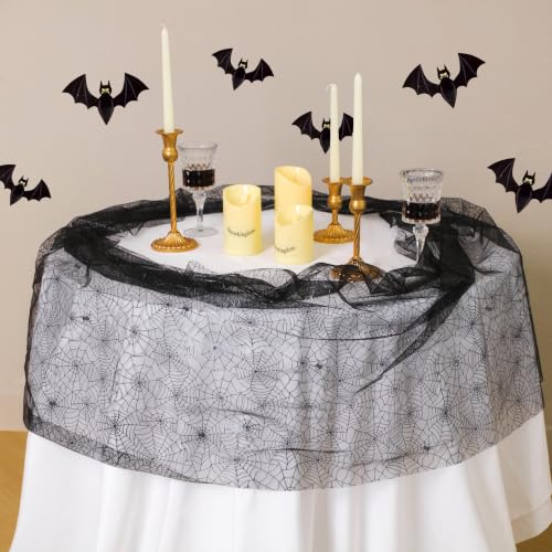 Black Spider Web Table Runner 2PCS 10FT Sheer Tulle Halloween Gothic Decor - Variation: Spiderweb Black / 10FT / 2Pcs