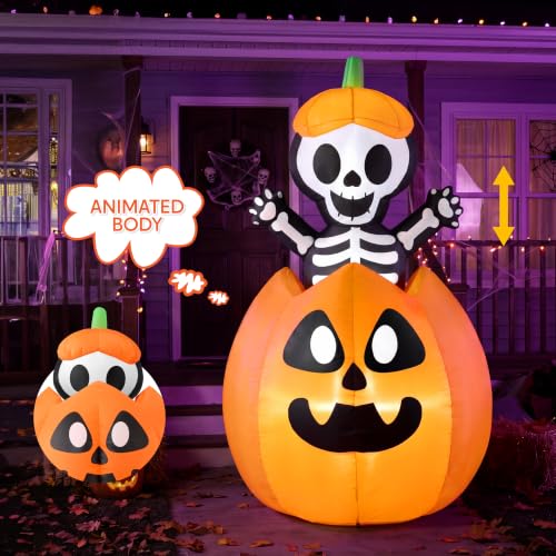 Halloween Inflatable Skeleton on Pumpkin with LEDs - Black & White Variation