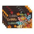 Black Gobble Turkey Fall Harvest Placemats Set of 4 - 12x18 Inch Rectangular Halloween Decor