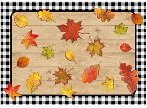 Disposable Reversible Paper Place Mats 14x10 Inches - Gingham & Fall Leaves Design