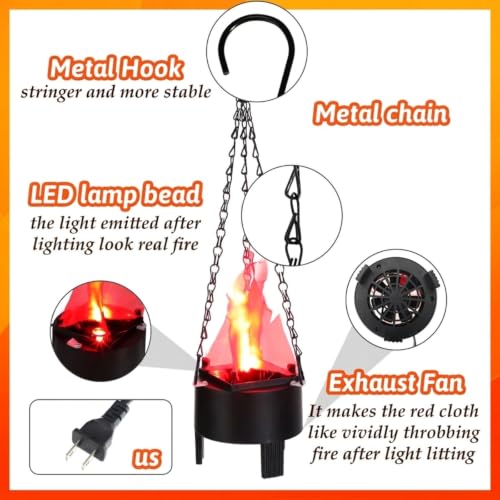 Halloween 3D Fake Fire Effect Hanging Lamp with Chain - Indoor & Outdoor Decor