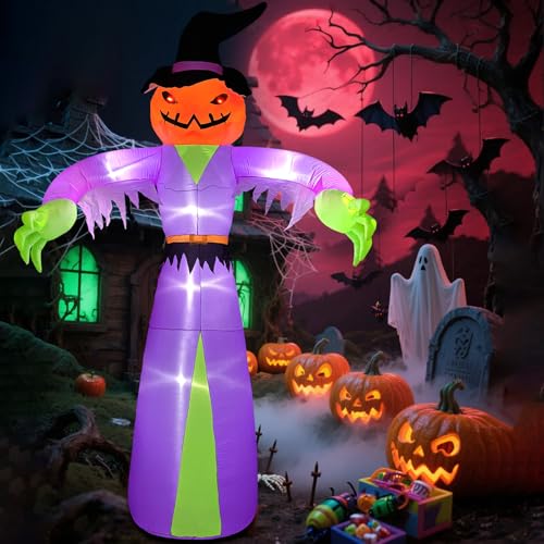 12FT Giant Halloween Inflatable Pumpkin Ghost with LED Lights - Outdoor Yard Decorations