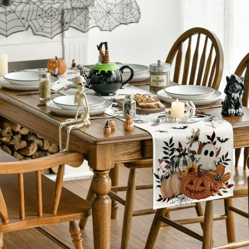 Halloween Table Runner 13x72 Inch Beige Polyester Home Party Decor - Artoid Mode