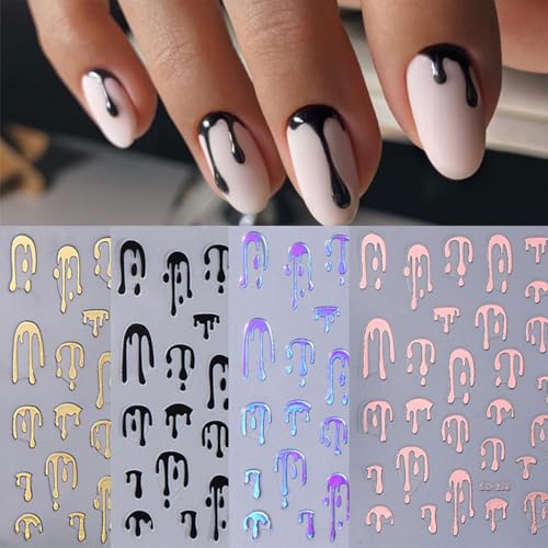 Halloween Nail Stickers 6 Sheets Blood Spider Web Butterfly Self-Adhesive Decals - Black Gold Pink Variation2