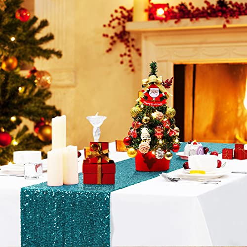 Teal Sequin Table Runner 12x108 Inch 5-Piece Set - Party & Wedding Decor