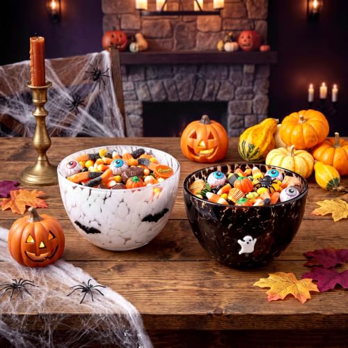 FoldTier 2 Pcs Halloween Glass Candy Bowls - Ghost & Bat Variation