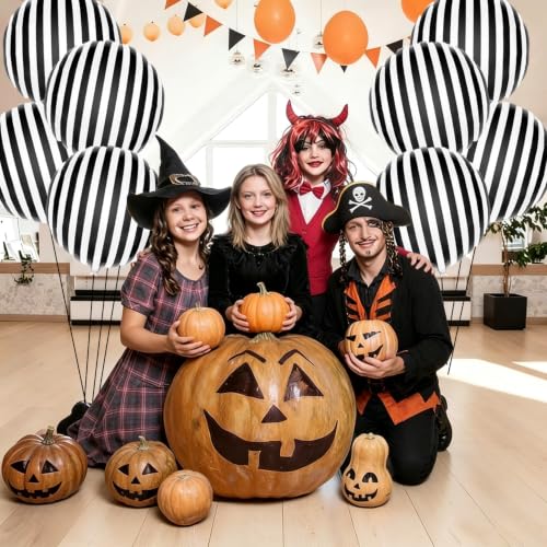 Black and White Striped Balloon Set - Halloween Party Decorations, 8 Pack