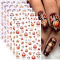 Fall Nail Stickers Set - Halloween Pumpkin & Maple Leaf Decals with Variation Red2