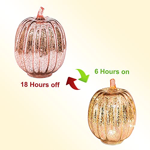 Romingo Mercury Glass Pumpkin Light with Timer - Rose Gold, 7.5 Inches