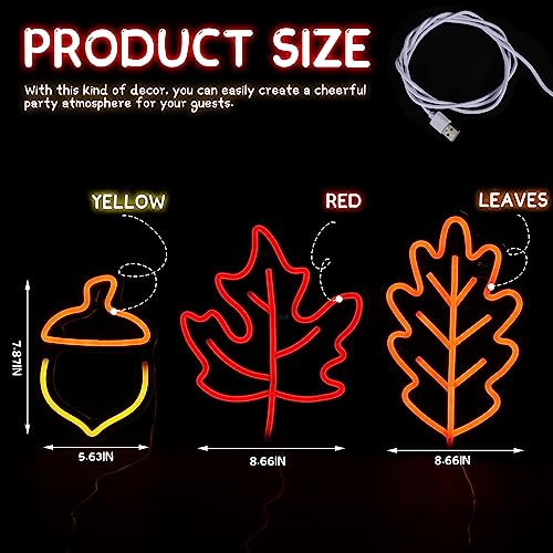 Fall Neon Sign Set - 3 LED Autumn Decorations for Thanksgiving & Halloween