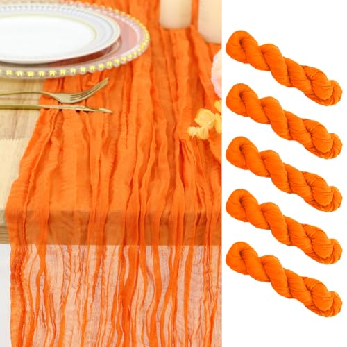 36x10FT Orange Cheesecloth Table Runner Pack of 5 - Rustic Gauze Boho Decor