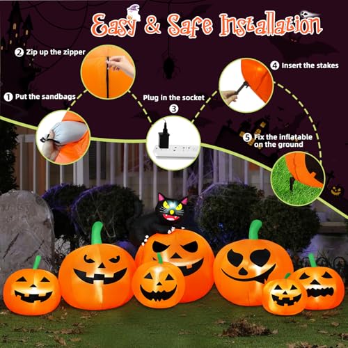 8FT Halloween Inflatable Pumpkin with Cat & LED Lights - Outdoor Yard Decoration - Variation of This Listing