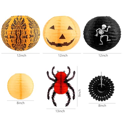 Halloween Hanging Decorations Set - Jack-o'-Lanterns Spider Skeleton Paper Lanterns - Classic Set