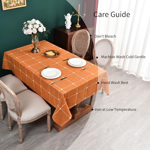 Orange Square Tablecloth 53x53 Inches Fall Linen Cotton Fabric - Plaid Variation