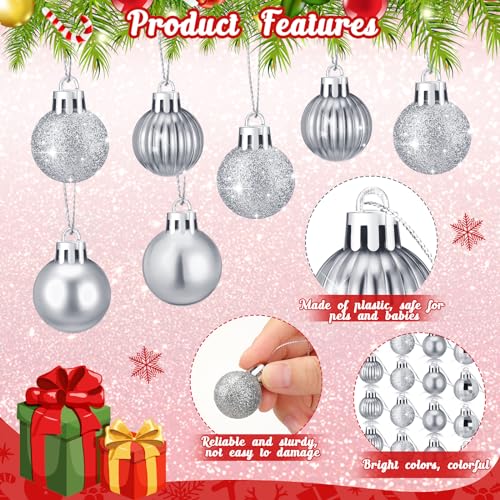 Sumind Silver Christmas Ball Ornaments Set of 48 Mini Holiday Decorations