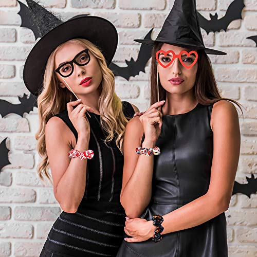Halloween Satin Hair Scrunchies Set - 20 Elastic Ponytail Holders with Pumpkin, Witch, Ghost Patterns