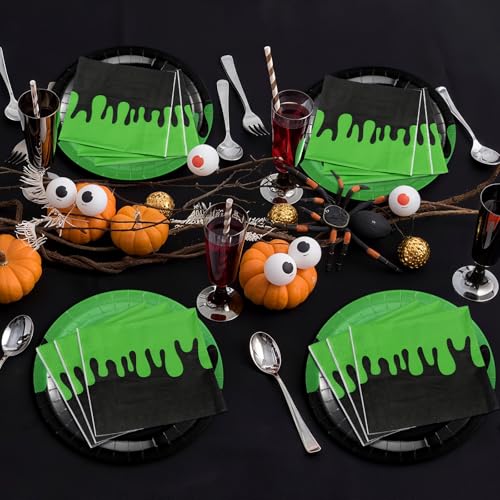 Ghost Theme Paper Napkins 100-Pack - Green & Black Halloween Party Supplies