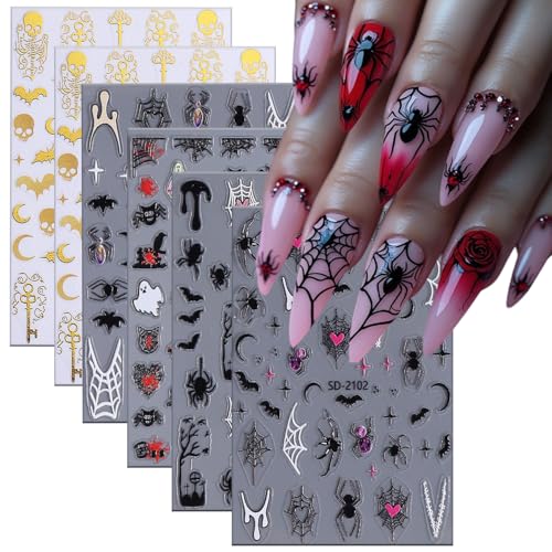 Halloween Nail Art Stickers Ghost Bat Spider Skeleton 3D Self-Adhesive Decals for Manicure