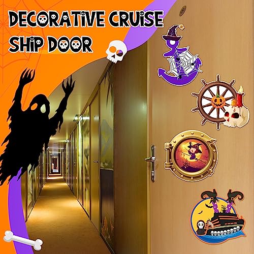 Halloween Cruise Door Magnets Set - Skeleton, Ghost, Witch Hat, Anchor, Ship & Hatch - 4 Pcs