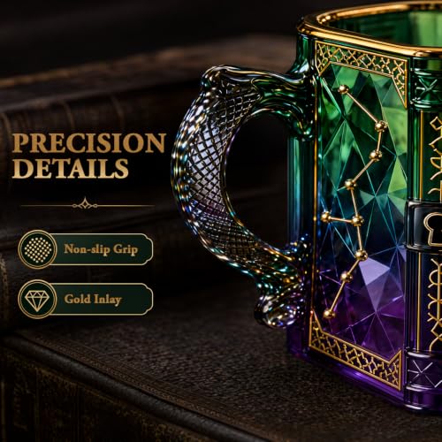 Celestial Zodiac Glass Mug - Scorpio Edition with Dragon Scale Handle - Green & Purple 8 oz Coffee Tea Cup