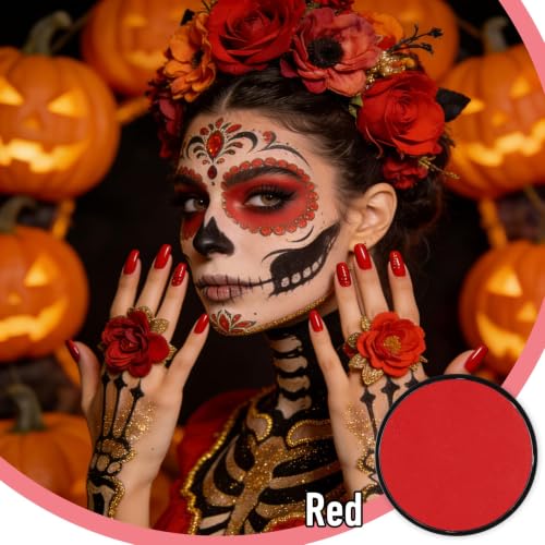 Water Based Face & Body Paint Palette - Halloween Makeup Paint - Red - KAICOERLY