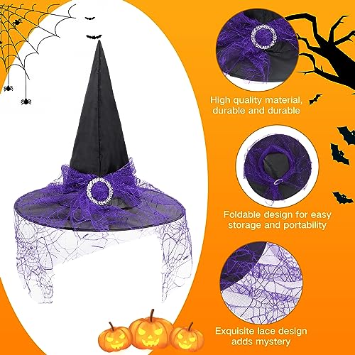Kids Lace Purple Witch Hat for Halloween Party Cosplay - Medium