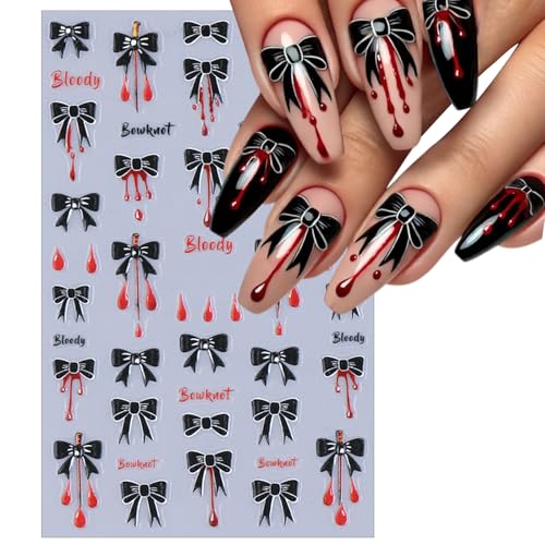 Halloween Spider Web Nail Stickers - 5D Embossed Self-Adhesive Decals with Rhinestones & Bow-Knot Pattern, 3 Sheets - Spider Web Variation
