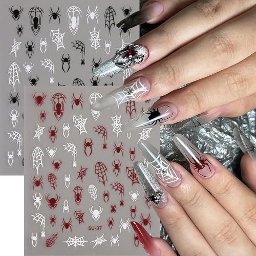 Halloween Nail Stickers - Ghost Bat Spider Web Blood Drop Red Black Decor - Variation of Spider and Bat