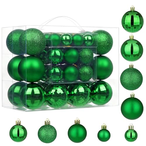Dark Green Shatterproof Christmas Tree Ornaments Set - 50pcs with Hanging Loops, Holiday Decorations, Variation: Green