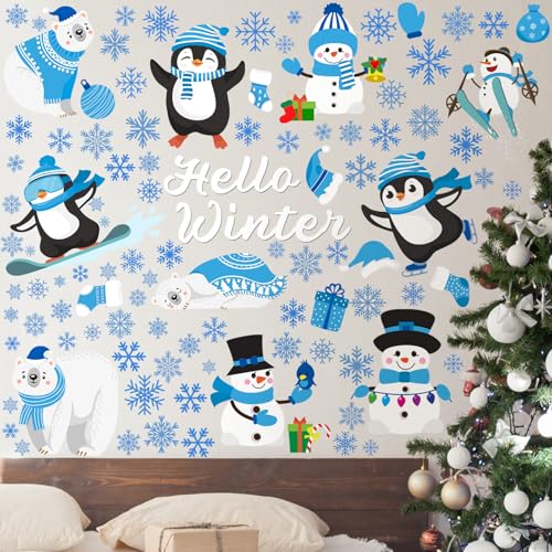Haull Winter Wall Decals - Penguin Style 6 Sheets Christmas Xmas Stickers