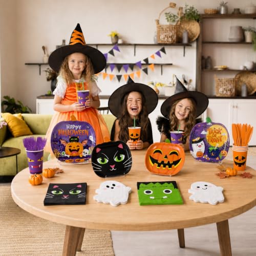 Halloween Paper Plates and Napkins Set - Disposable Party Tableware for 24 Guests