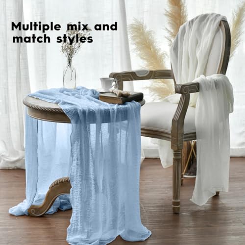 120-Inch 3-Piece Boho Ice Blue Gauze Wedding Table Runner - Seasonal Kitchen Decor