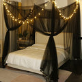 Black Canopy Bed Curtains with Lights for Full to King Size Bed - Halloween & Gothic Room Decor - 87x79x98 Inches