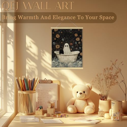 Halloween Ghost Canvas Poster with Wooden Frame 12x16 Inch - Variation of Ghost
