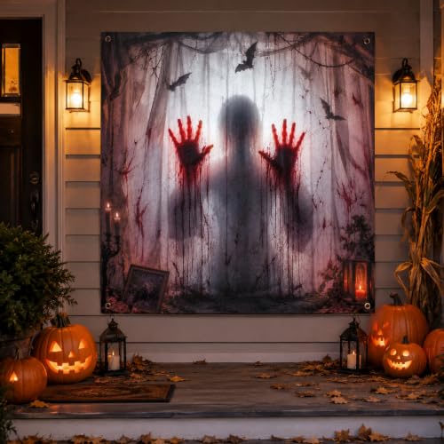 Halloween Window Door Cover Horror Curtain 5x5 ft - Spooky Holiday Decor