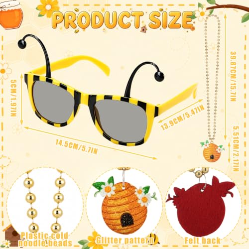 Ecally Bee Party Favors Set - 12 Bee Sunglasses & 12 Bee Necklaces for Halloween & Birthday