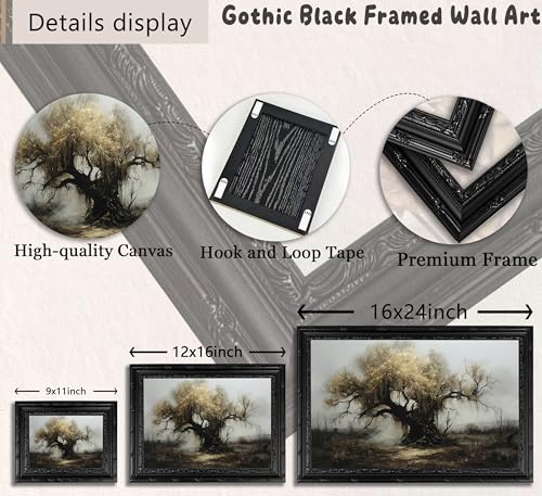 Dark Old Tree Gothic Wall Art - 24x16 Inch Framed Landscape Decor