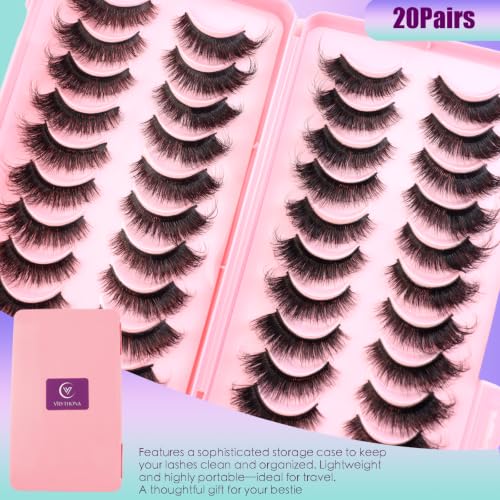 Fluff Cat Eye E-20MM 20 Pairs Mink False Eyelashes Thick Wispy Full Glam