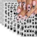 Halloween Spider Web Nail Art Stickers - Self-Adhesive 3D Decals for Nails - Black & White Spider Web Design - 8 Sheets - Variation: Spider Web