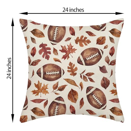 Football Maple Leaf Fall Pillow Covers 24x24 Set of 2 - Autumn Thanksgiving Outdoor Decor