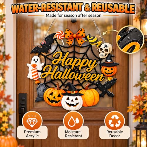 Halloween Door Sign Acrylic Hanging Welcome Sign - Ghost Spider Variation