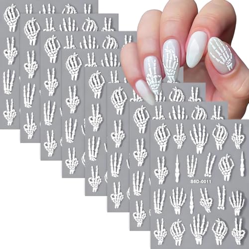 Halloween Skull Nail Stickers - 8 Sheets Self-Adhesive Nail Decals for DIY Nail Art