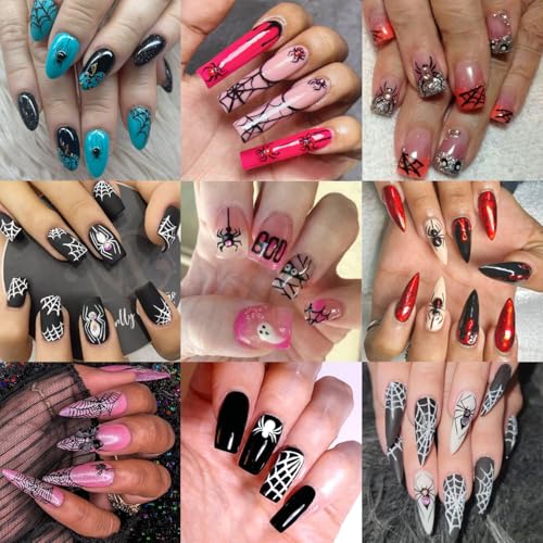 Halloween Spider Nail Stickers Set 4 Sheets 3D Rhinestones & Web Decals - Variation 3