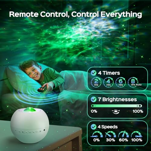 Galaxy Projector Night Light with 15 Colors & White Noise - Gifts for Girls & Kids - White